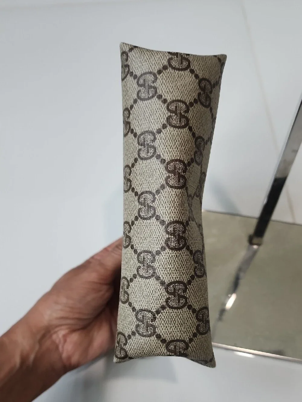 Gucci Brown GG Canvas Cosmetic Pouch with Leather Trim